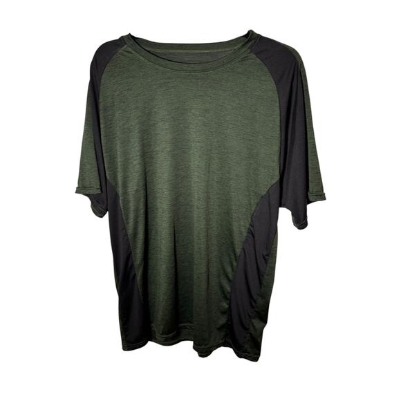 Real Essentials Mens Size XL Colorblock Athletic T-Shirt Heathered Green Black - Picture 1 of 3